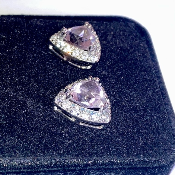 VJ CHINA Sterling Silver Lavender and Clear Stones Earrings 925 - Picture 6 of 14